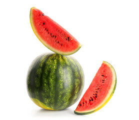 Fresh watermelon with pieces on white background