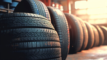 stack of tires in a storage