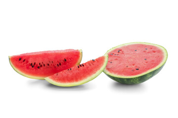 Pieces of fresh watermelon on white background