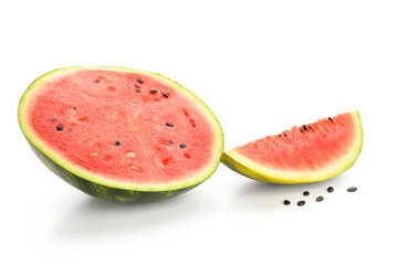 Pieces of fresh watermelon on white background