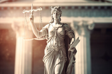 design Lady Justice statue as stone statue before a court