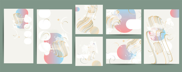 Expressive and Elegant natural pastel muted pale calm tones card geometric template set. Collection of romantic abstract background
