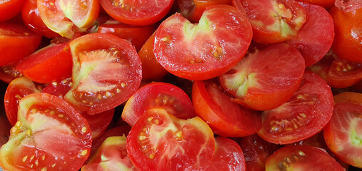 Vibrant close-up of fresh, organic tomatoes, oozing with juiciness and bursting with flavor. A captivating illustration of appetizing, farm-fresh vegetables