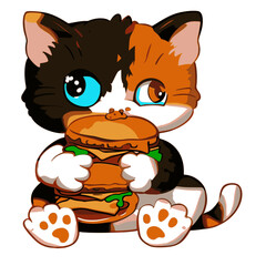 Weird Cat Eats Burger