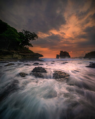 View of the sunset on the beach in Malang district
