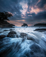 View of the sunset on the beach in Malang district