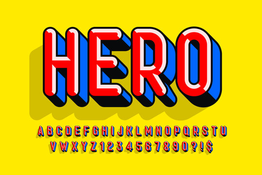 Trendy 3d comical design, colorful alphabet, typeface.