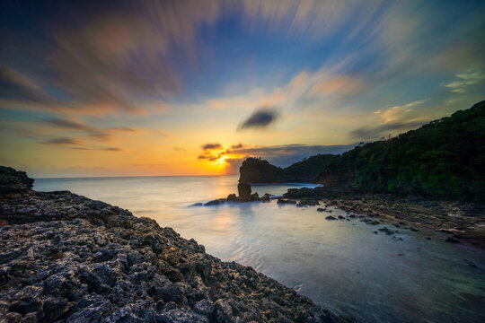 View of the sunset on the beach in Malang district