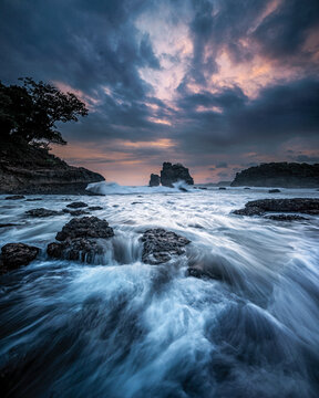 View of the sunset on the beach in Malang district