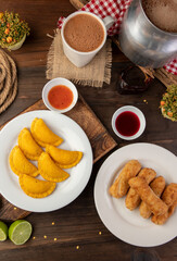 mid-morning meal with empanadas and cheese sticks