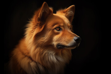 Fototapeta na wymiar Red Spitz dog breed isolated on black background. Portrait of Spitz dog. Generative AI.