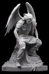 A statue of an angel sitting on a rock. Generative AI. - obrazy, fototapety, plakaty