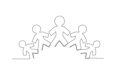 Five humans make up a population. World population day one-line drawing