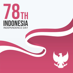 Indonesia independence day with waved flag illustration in red and white color, suitable for social media posts and banner flat vector illustration.