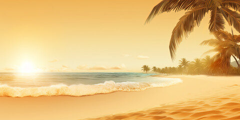 Fototapeta na wymiar Summer Banner - Sunny Sand With Palm Leaves In Tropical Beach. Generative AI.