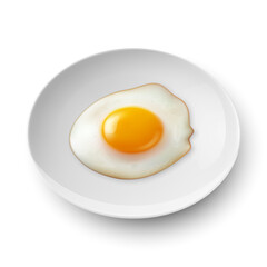 Vector 3d Realistic White Plate, Dish with Fried Egg, Omelet Inside Isolated on White Background. Healthy Breakfast, Protein Food, Diet Meal Concept. Design Template, Mockup. Top, Side View