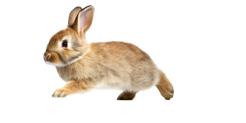 Obraz premium an adorable cottontail bunny rabbit in a spring-themed illustration, isolated, running, jumping, and bouncing, a spring-themed illustration on a transparent background in PNG format. Generative AI 