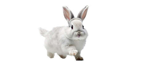 Obraz na płótnie Canvas an adorable cottontail bunny rabbit in a spring-themed illustration, isolated, running, jumping, and bouncing, a spring-themed illustration on a transparent background in PNG format. Generative AI 