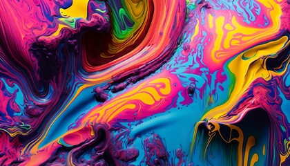 Colorful Swirls of Paint with Splashes, Liquid Flow of Paint, Colorful Background, Generative AI