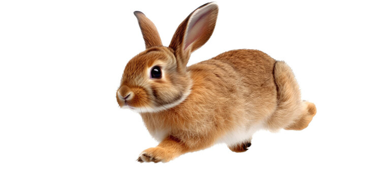 a spring-themed illustration featuring adorable isolated bunnies and rabbits running, jumping, and bouncing all set on a transparent background and provided in PNG. Generative AI