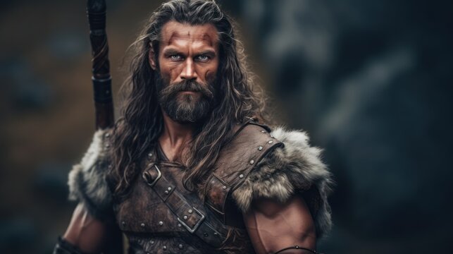 A gorgeous barbarian man in the woods