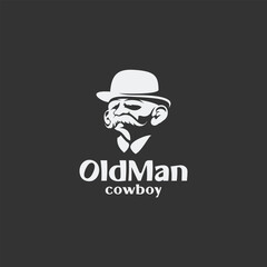 Old man in cowboy hat with frame for white background. Vector illustration.