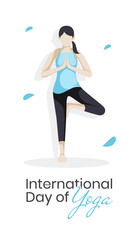 International Day of Yoga Background Wallpaper with flat illustration of a woman doing yoga pose. Suitable to place on content with that theme. Vector file every object is on separated layer