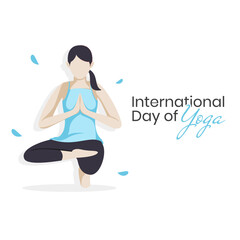 International Day of Yoga Background Wallpaper with flat illustration of a woman doing yoga pose. Suitable to place on content with that theme. Vector file every object is on separated layer