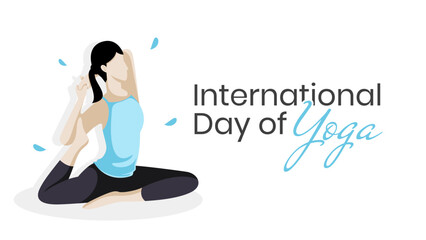 International Day of Yoga Background Wallpaper with flat illustration of a woman doing yoga pose. Suitable to place on content with that theme. Vector file every object is on separated layer