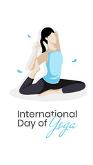 International Day of Yoga Background Wallpaper with flat illustration of a woman doing yoga pose. Suitable to place on content with that theme. Vector file every object is on separated layer