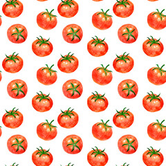 赤いトマトのシームレスパターン　手描き水彩イラストの夏野菜柄