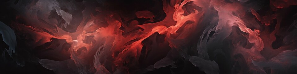 A red and black abstract painting with smoke coming out of it. Generative AI image.