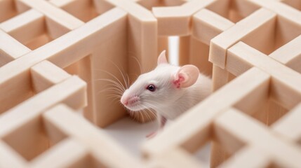 A mouse in a maze looking at the camera. Generative AI image.