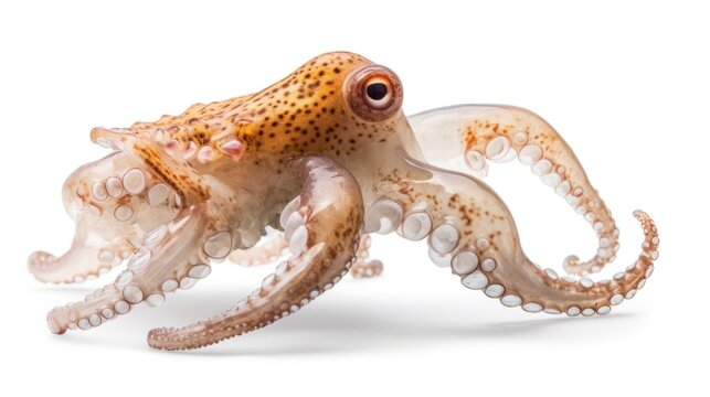 A close up of an octopus on a white surface. Generative AI image.