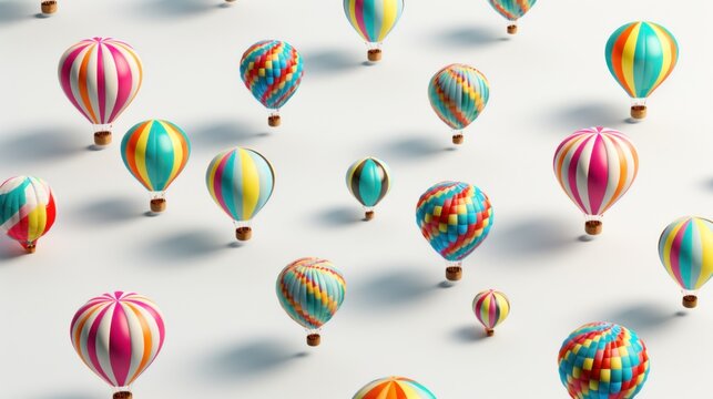 A group of colorful hot air balloons floating in the air. Generative AI image.