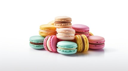 A pile of macarons sitting on top of each other. Generative AI image.