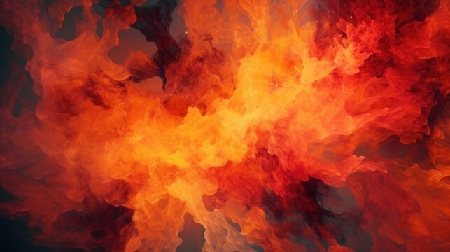 An abstract painting of red and orange smoke. Generative AI image.