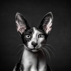 A close up of a cat with a black background. Generative AI image.