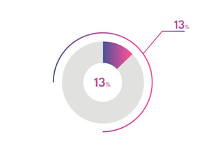 13 Percentage circle diagrams Infographics vector, circle diagram business illustration, Designing the 13% Segment in the Pie Chart.
