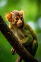 A monkey sitting on top of a tree branch. Generative AI image.