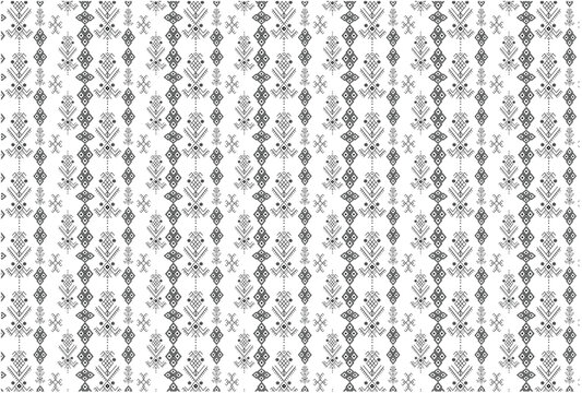 Primitive Amazigh signs, seamless pattern, repeated ethnic elements, vector illustration, black and white
