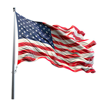 american flag waving in the wind isolated on a transparent background, generative ai
