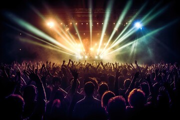 Obraz na płótnie Canvas Concert stage with crowd and illuminating light. Generative AI