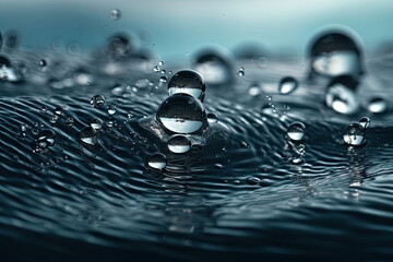 Water droplets moving, surface of water
