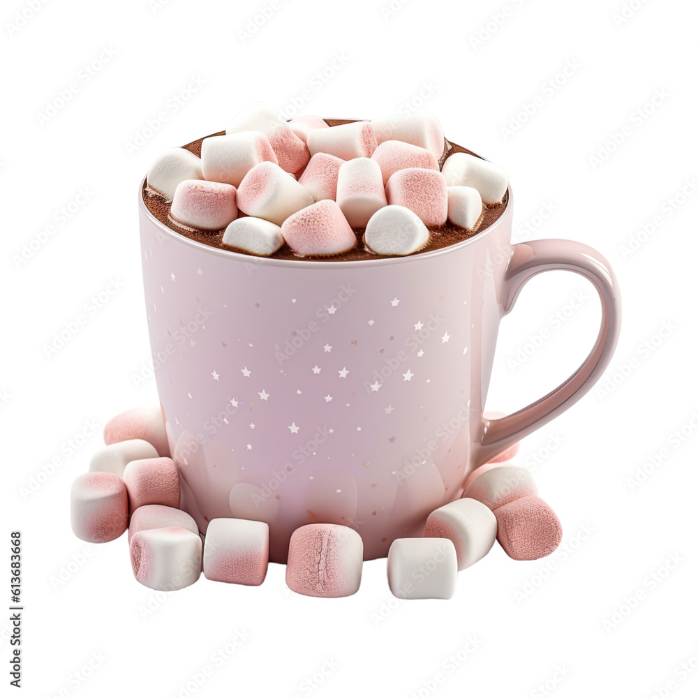 Wall mural hot cocoa mug with marshmallows isolated on a transparent background, generative ai