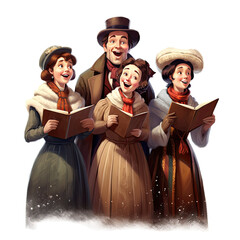 Fototapeta premium joyful carolers singing in harmony isolated on a transparent background, generative ai