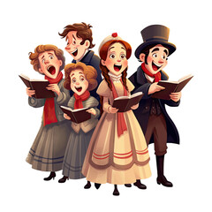 joyful carolers singing in harmony isolated on a transparent background, generative ai