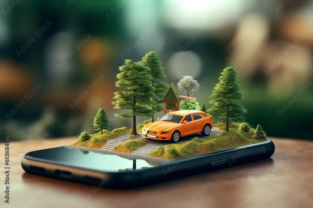 Poster mobile position navigation travel location gps map direction point phone. generative ai.