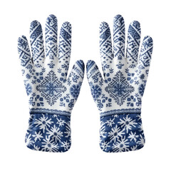 winter mittens with snowflake pattern isolated on a transparent background, generative ai