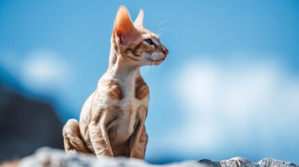 A cat sitting on top of a pile of rocks. Generative AI image.